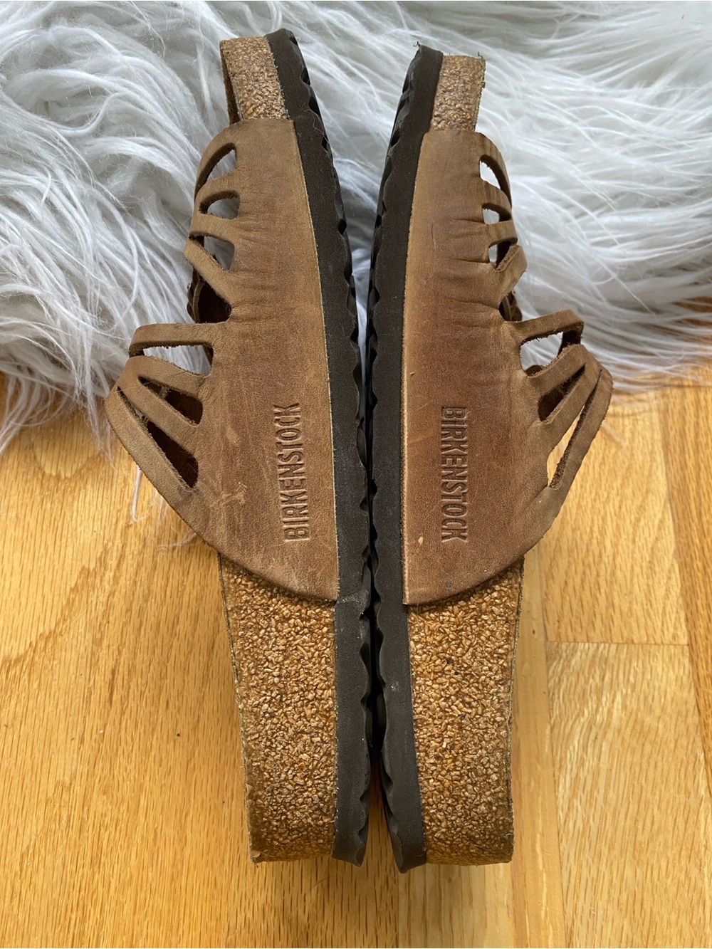 Birkenstock Granada Leather SoftBed Brown Suede Two-Buckle Slide Sandals - Picture 5 of 7